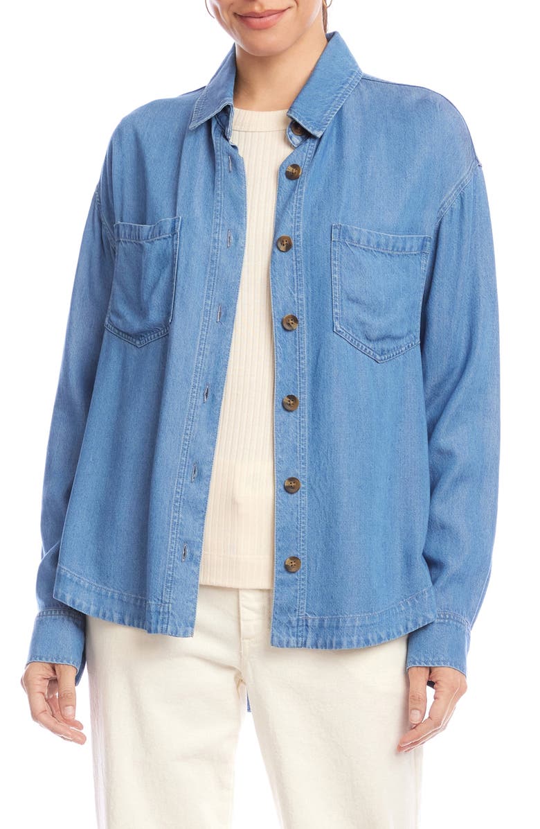 Karen Kane Denim Button-Up Shirt, Main, color, Denim