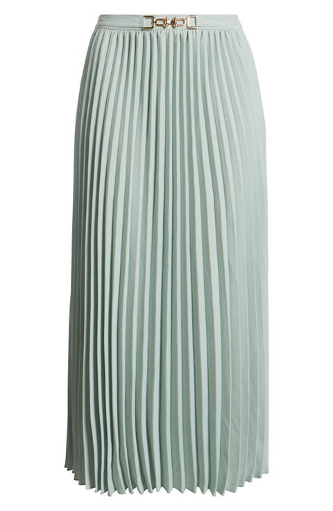 Belted Pull-On Pleated Skirt