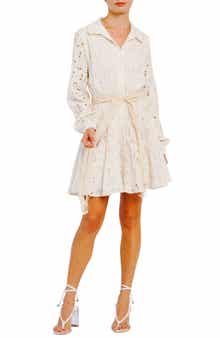 CIEBON Serane Embroidered Long Sleeve Mini Shirtdress