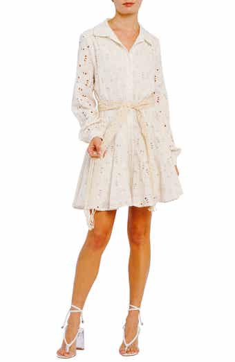 CIEBON Serane Embroidered Long Sleeve Mini Shirtdress
