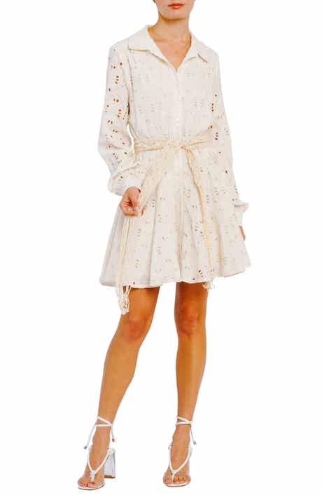 CIEBON Serane Embroidered Long Sleeve Mini Shirtdress