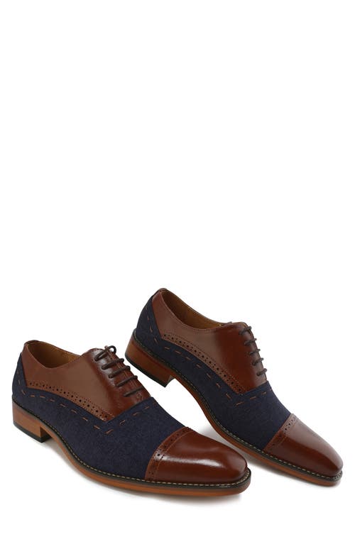 Gino Vitale Cap Toe Oxford In Brown/blue
