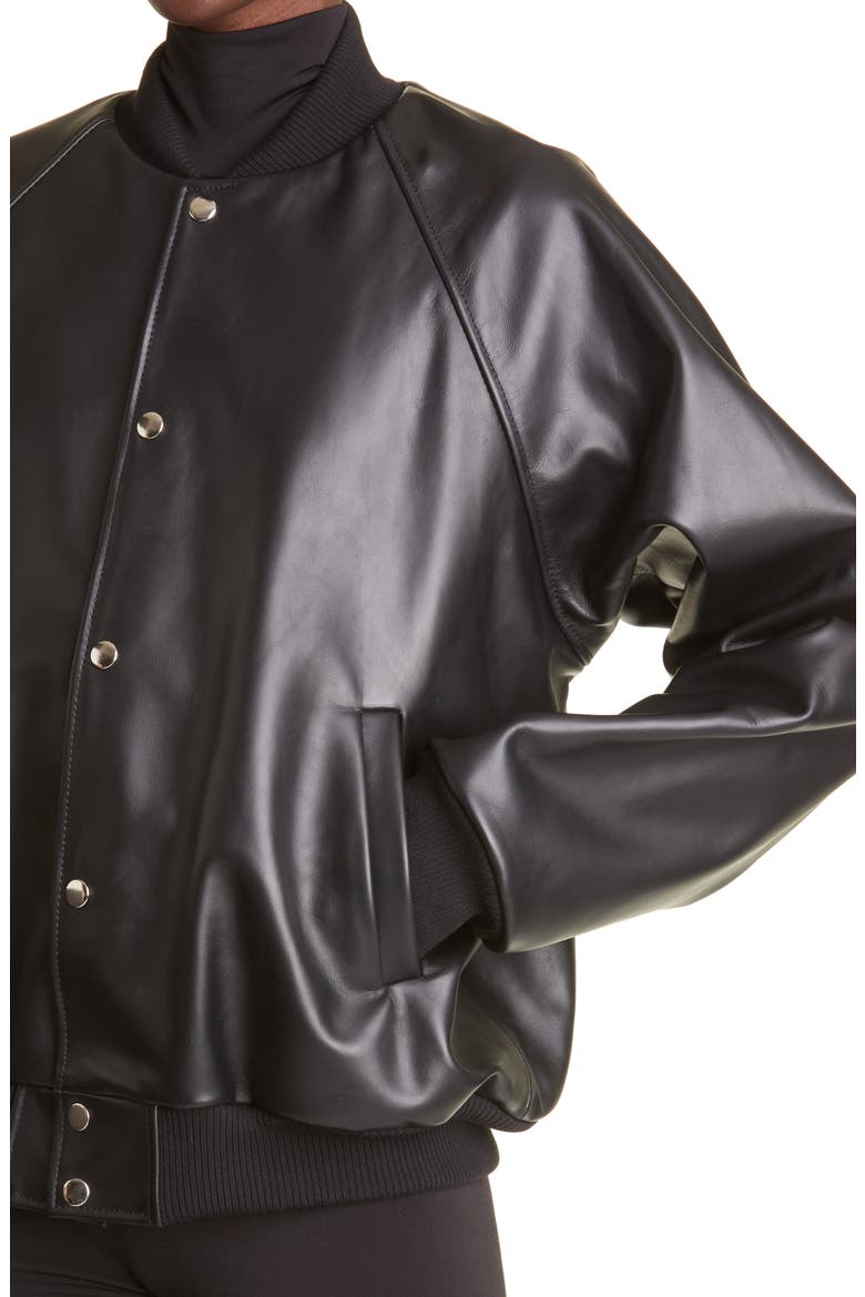 Leather Varsity Jacket, Alternate, color, BLACK