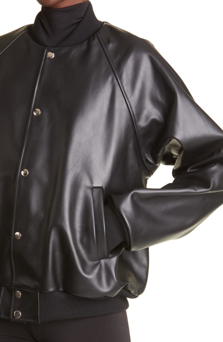 LaQuan Smith Leather Varsity Jacket, Alternate, color,