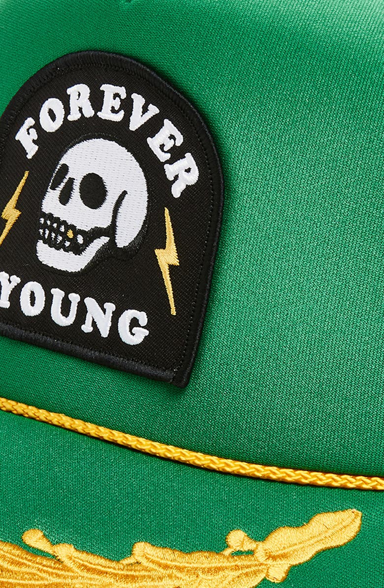 Local Beach Forever Young Captain Patch Trucker Hat, Alternate, color, Kelly Captain