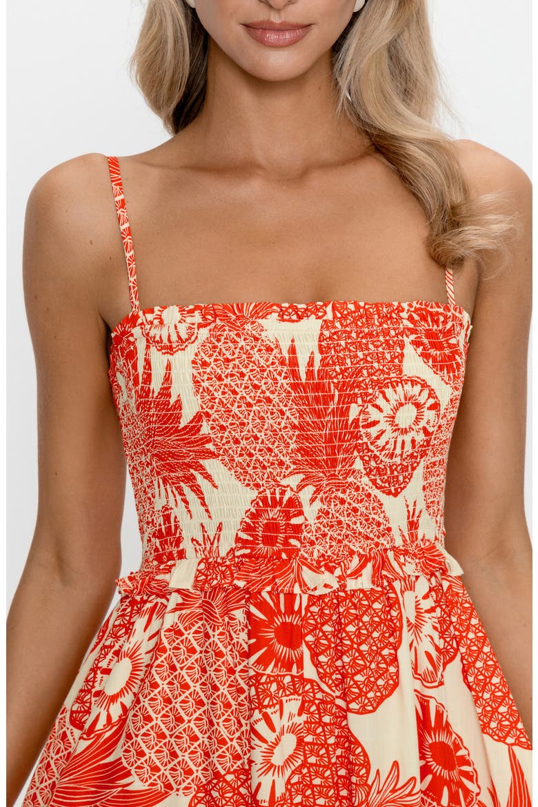 Smocked Fit & Flare Midi Dress, Alternate, color, RED