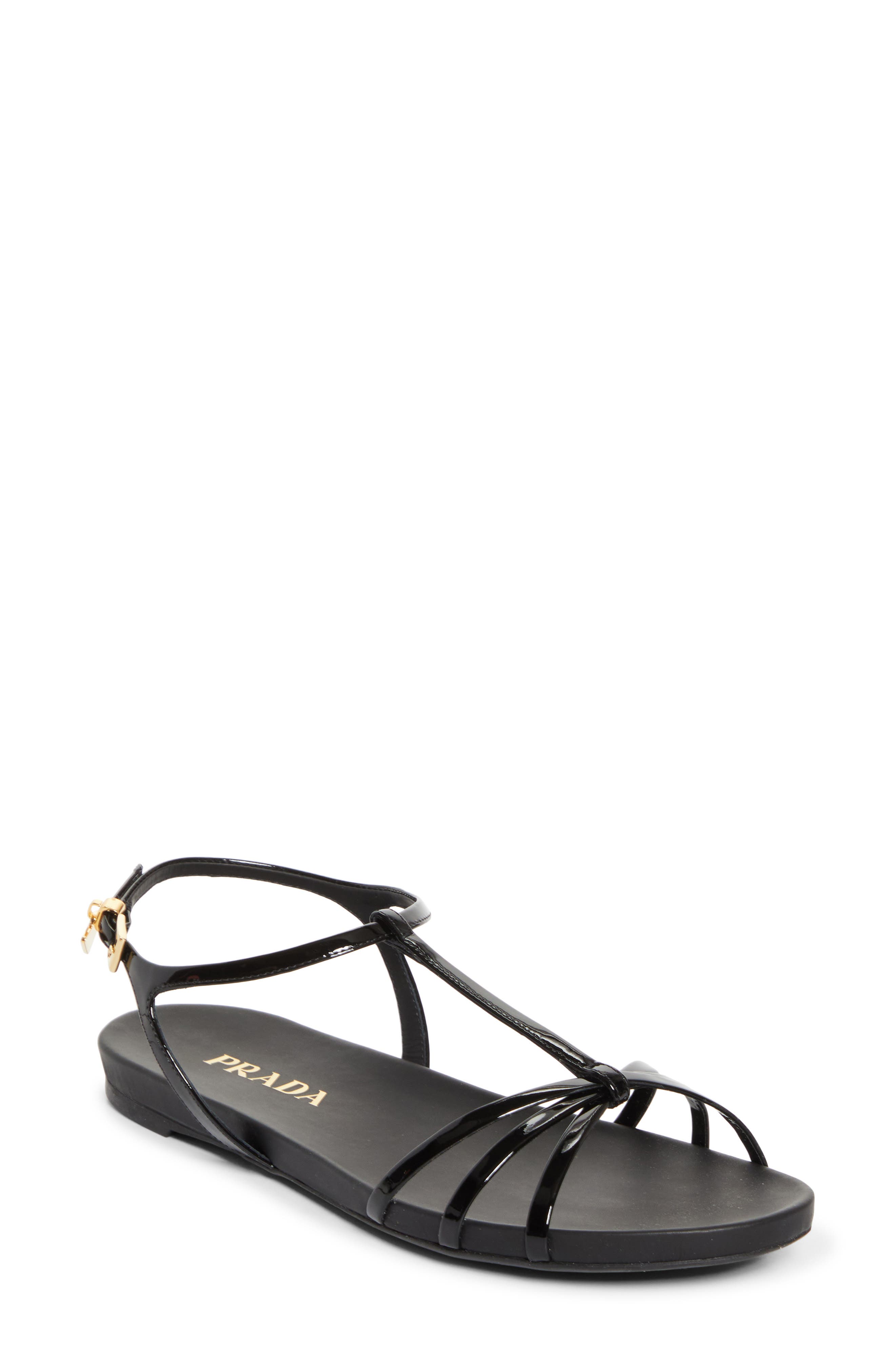 Prada Cage Strap Sandal, Main, color, Black
