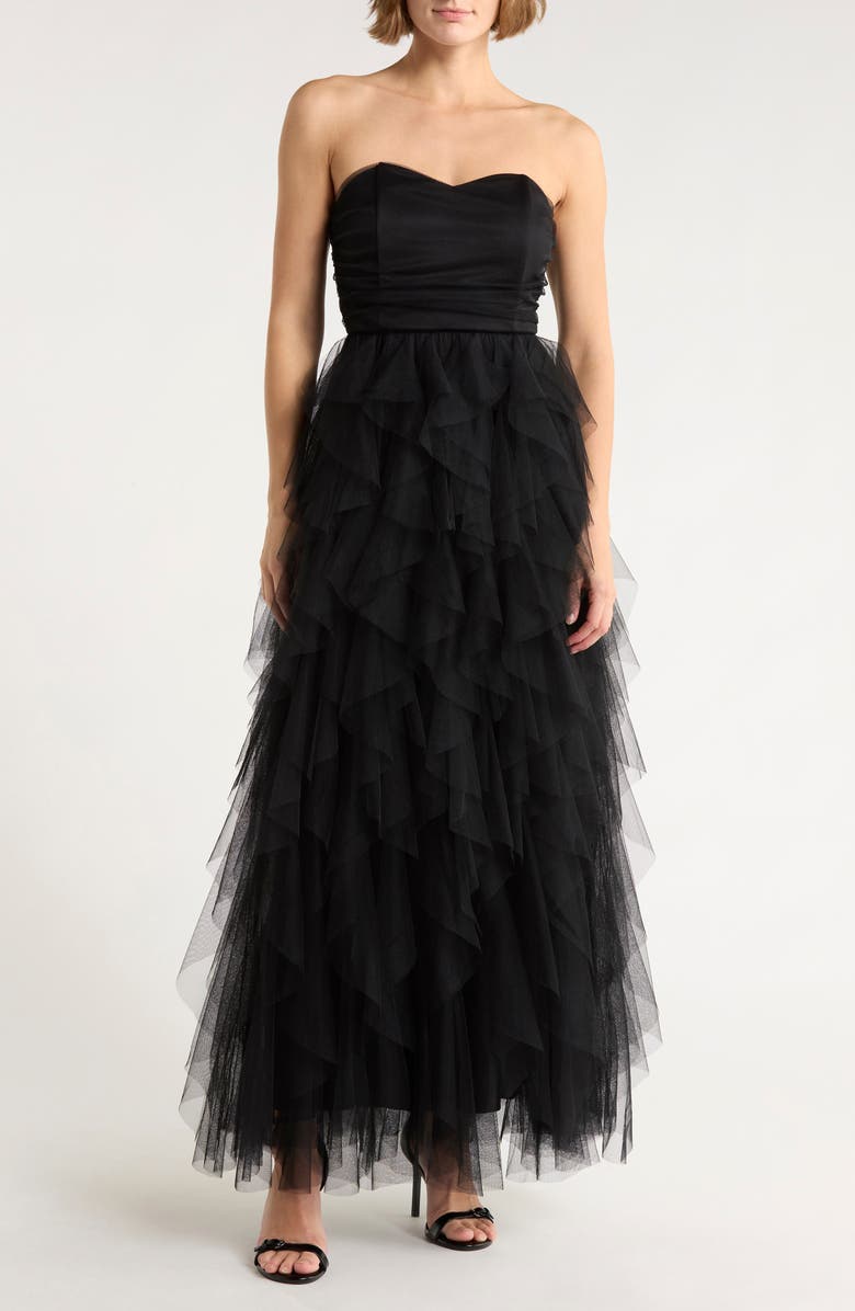 Chelsea28 Strapless Tiered Tulle Gown, Main, color, Black