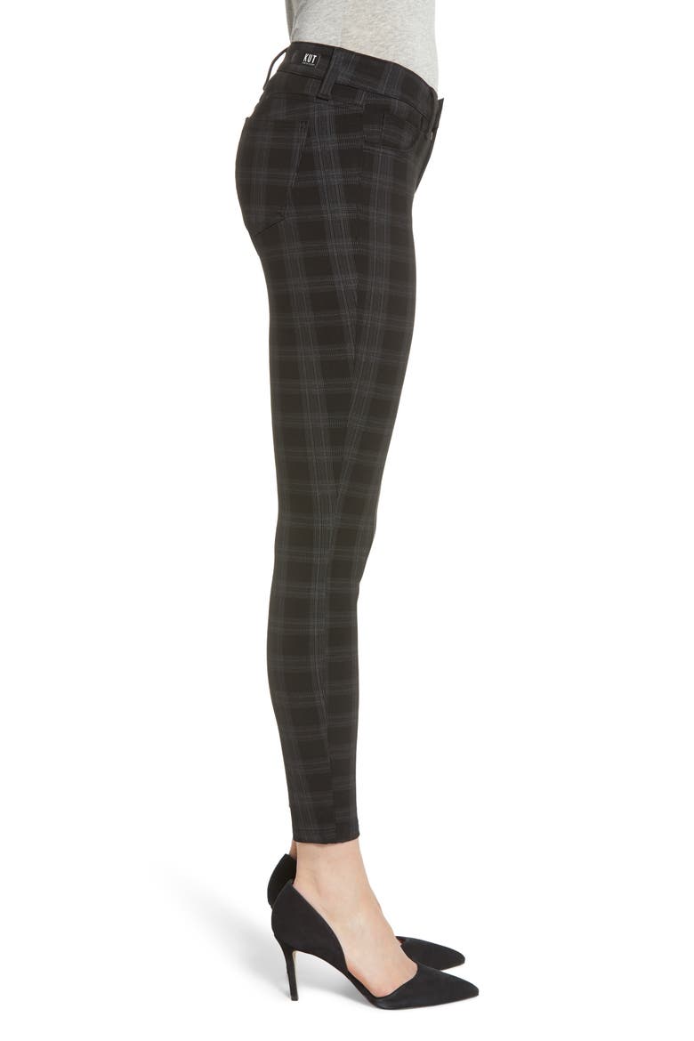 Plaid Skinny Ponte Pants, Alternate, color, BLACK/ GREY