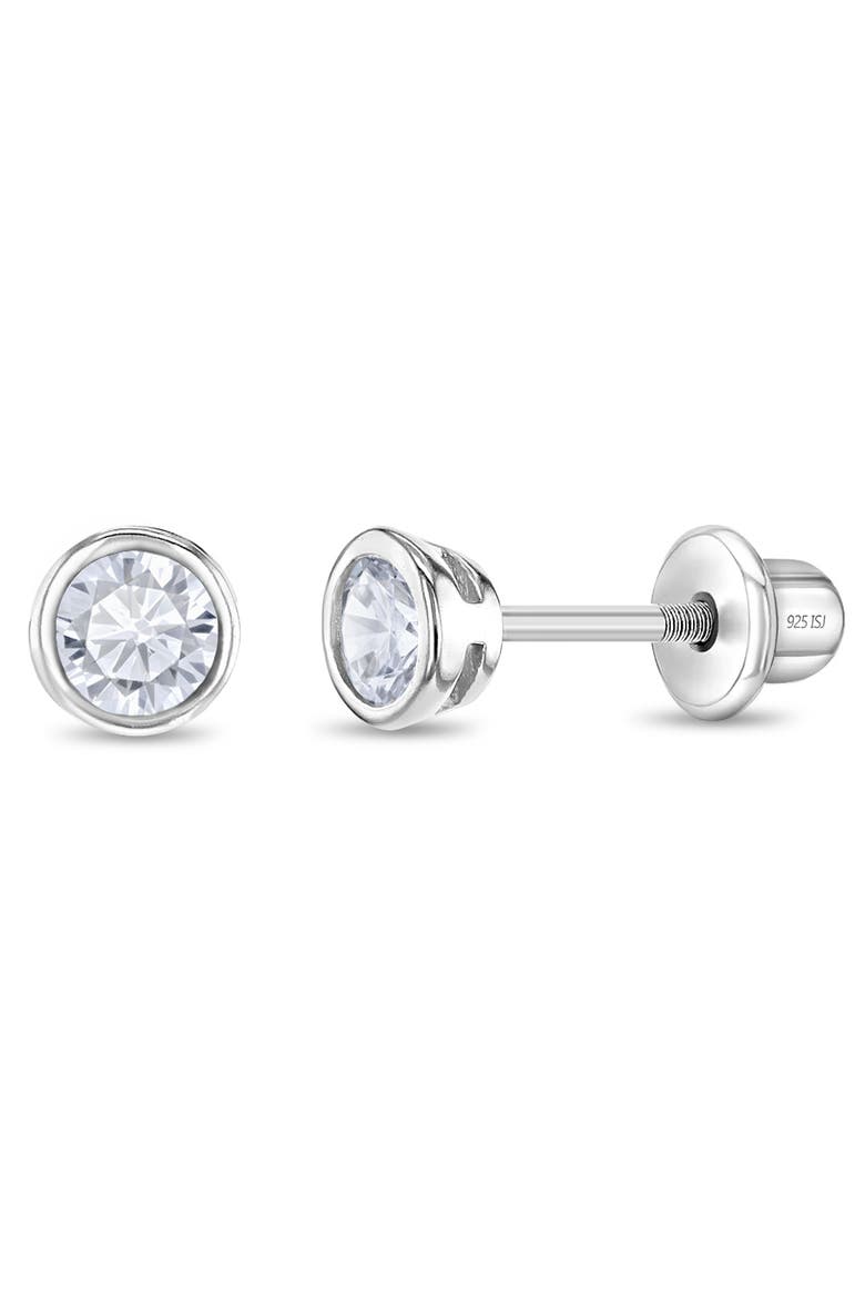 Bezel Set Solitaire Earrings, Main, color, Silver