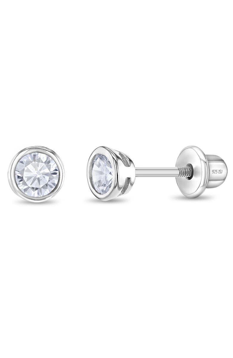 In Season Jewelry Bezel Set Solitaire Earrings, Main, color, Silver
