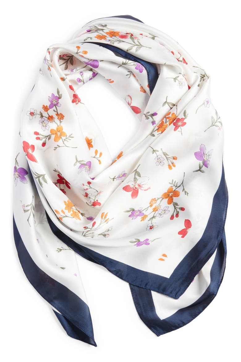 Floral Satin Scarf, Alternate, color, IVORY MULTI
