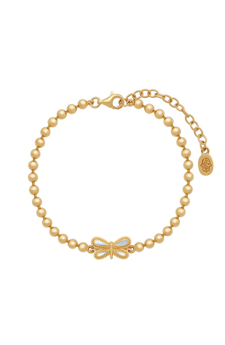 Karma and Luck Spiritual Renewal Rainbow Moonstone Dragonfly Gold Bracelet, Main, color, Gold/White