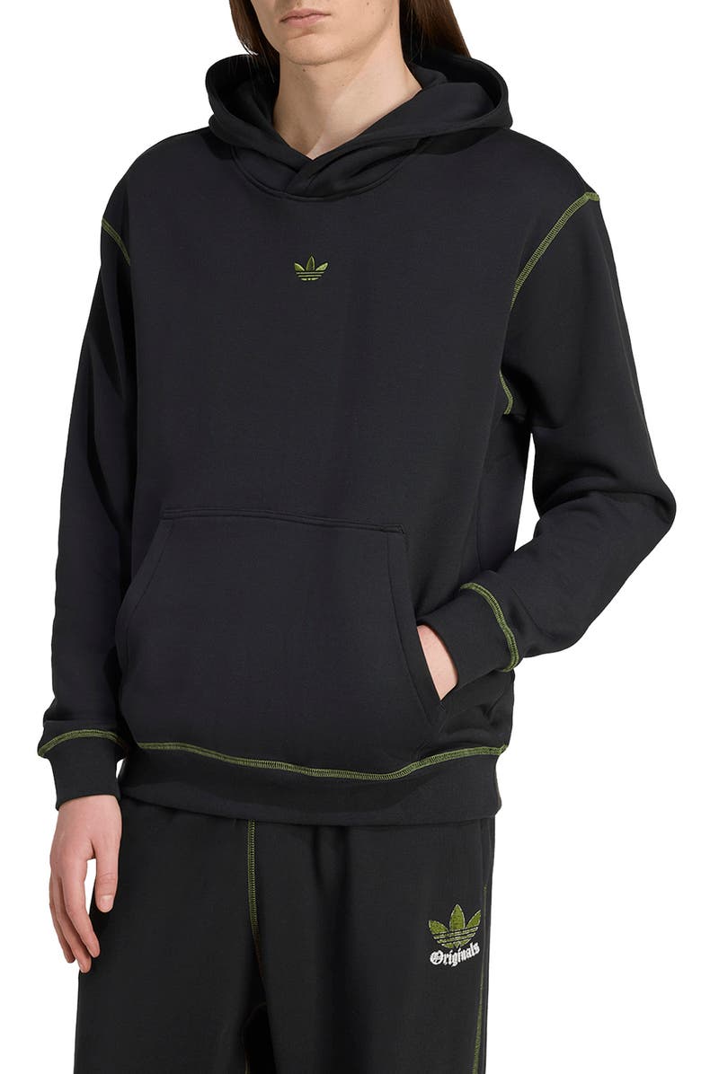 adidas Logo Graphic Cotton Fleece Pullover Hoodie, Main, color, Black