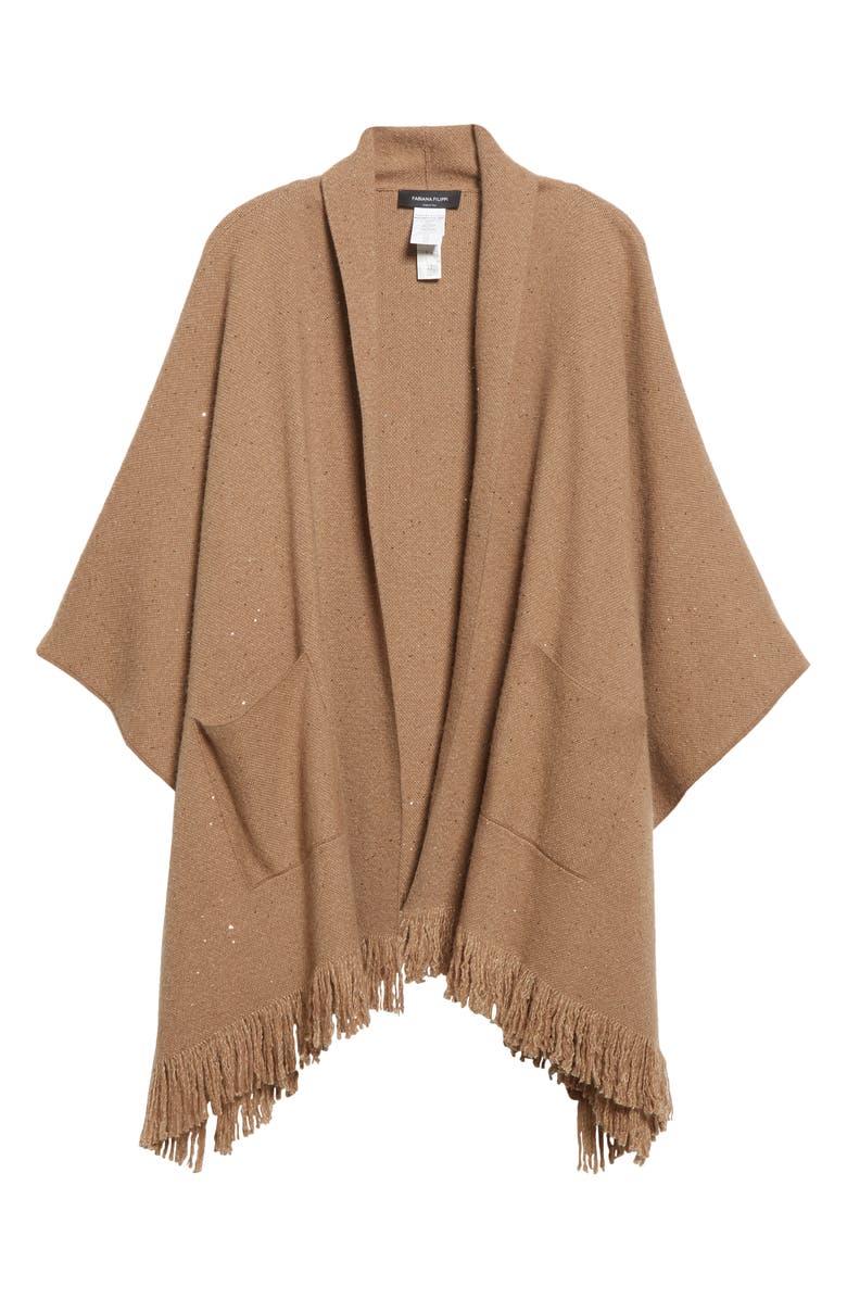 Fabiana Filippi Fringe Virgin Wool Blend Ruana, Alternate, color, 