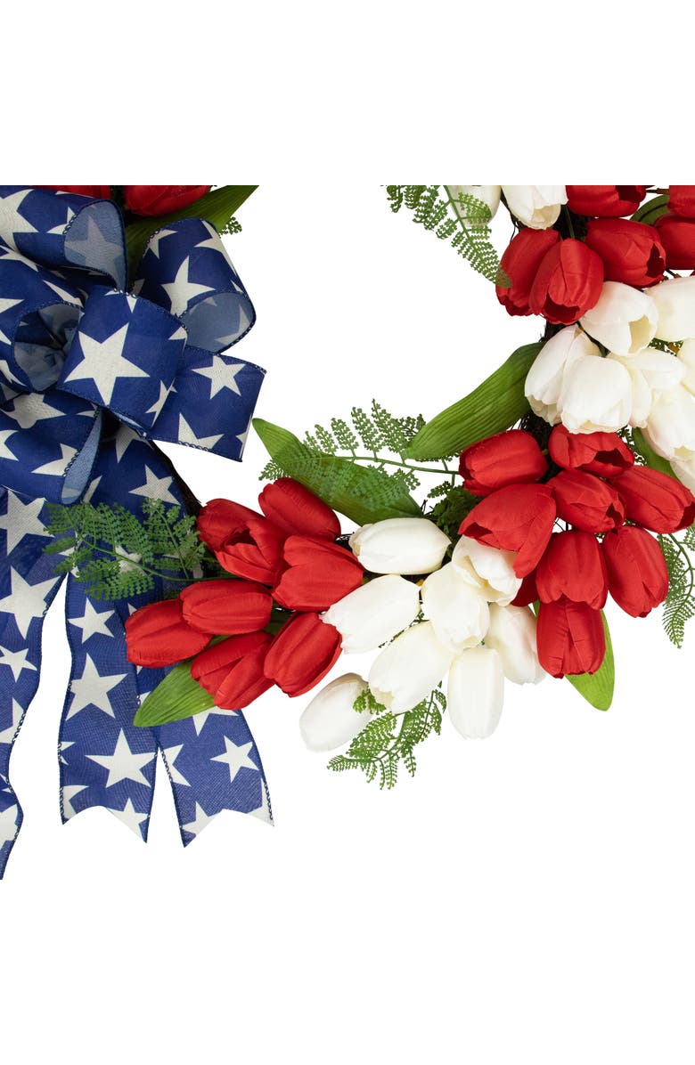 Northlight Tulip Patriotic Wreath with Star Bow - 24", Alternate, color, Red