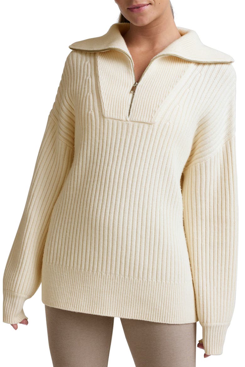Rib Quarter Zip Sweater, Main, color, IVORY