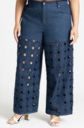 ELOQUII Circular Eyelet Wide Leg Jeans