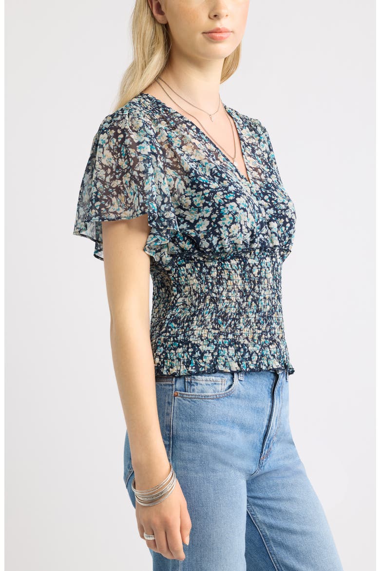 Floral Chiffon Ruffle Top, Alternate, color, NAVY WARPED FLORAL