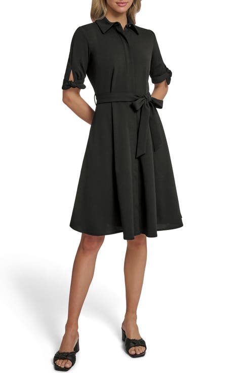 Tie Sleeve Crepe Shirtdress
