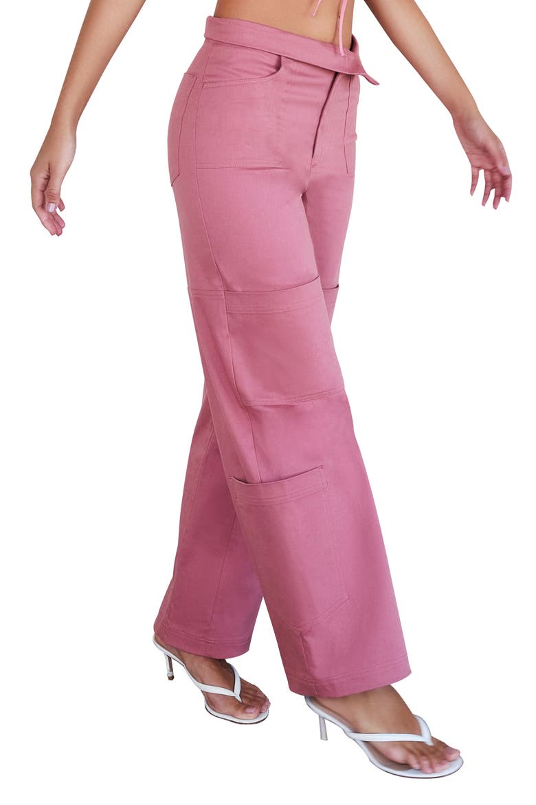 Foldover Waist Straight Leg Cargo Pants, Alternate, color, ROSE PINK