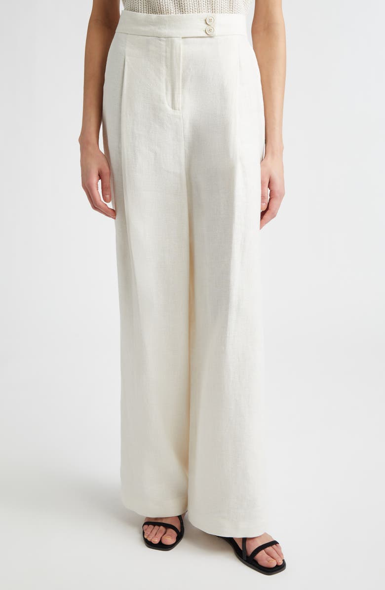 Eleventy Pleated Straight Leg Linen Blend Trousers, Main, color, 00 Ivory