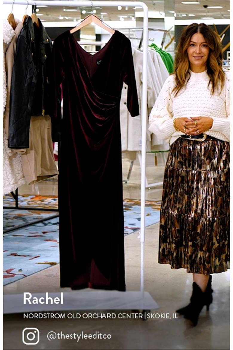 Ruched Three-Quarter Sleeve Velvet Gown video