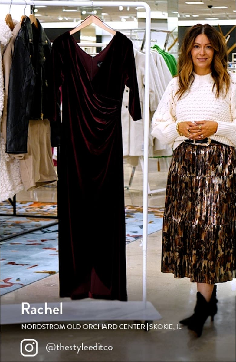 Ruched Three-Quarter Sleeve Velvet Gown