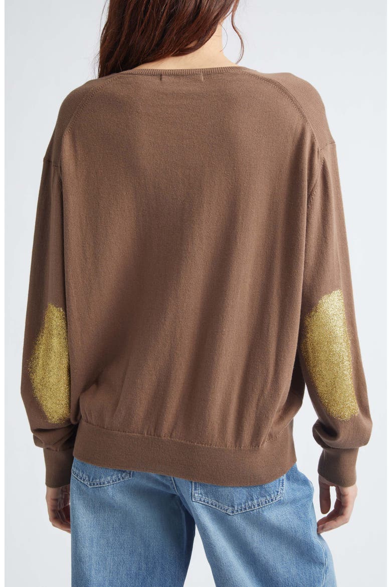 Glitter Elbow Patch Cotton & Cashmere Sweater, Alternate, color, BROWN