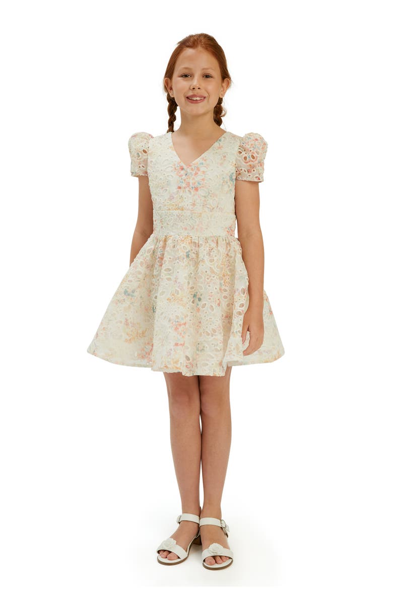 Kids' Sirena Eyelet Fit & Flare Dress, Alternate, color, YELLOW FLOWER