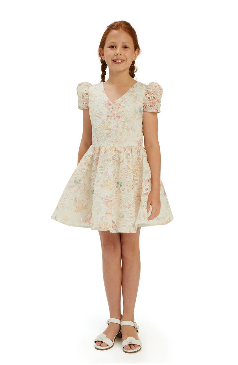 Bardot Junior Kids' Sirena Eyelet Fit & Flare Dress, Alternate, color, Yellow Flower