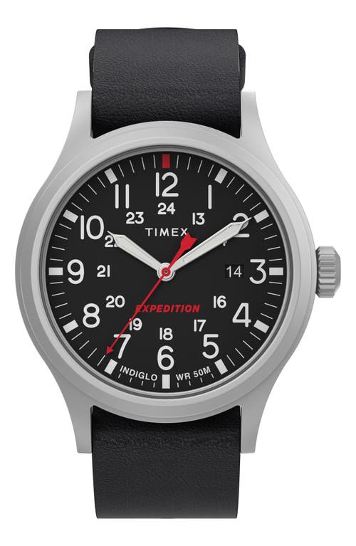 Timex® Expedition Leather Strap Watch, 40mm in Black at Nordstrom