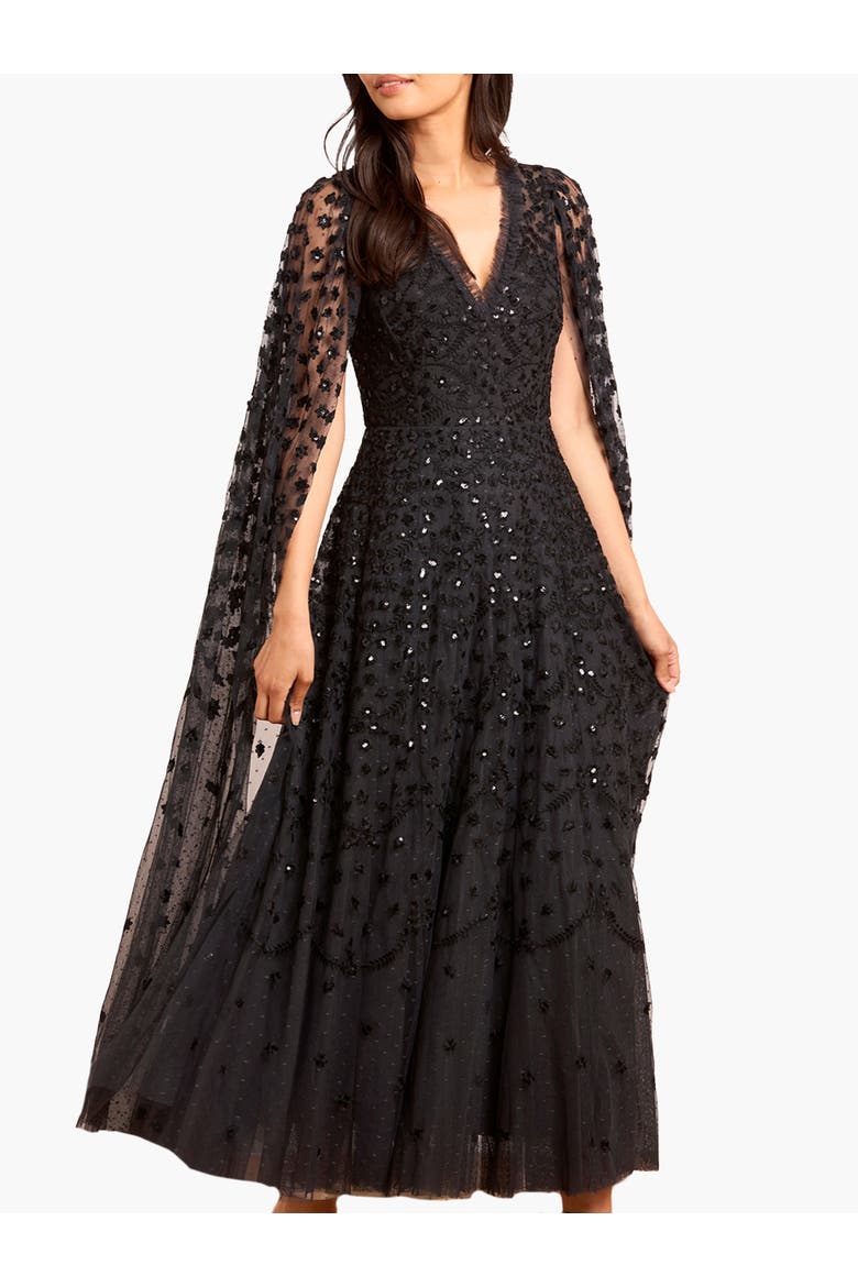 Clover Cape Sleeve Ankle Gown, Main, color, Graphite