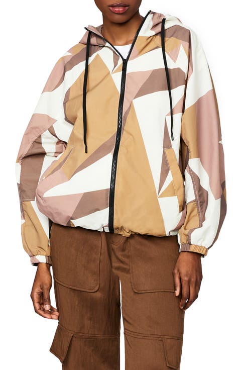 Abstract Safari Print Recycled Nylon Hooded Jacket