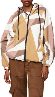 Bernardo Abstract Safari Print Recycled Nylon Hooded Jacket