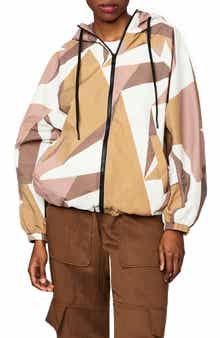Bernardo Abstract Safari Print Recycled Nylon Hooded Jacket