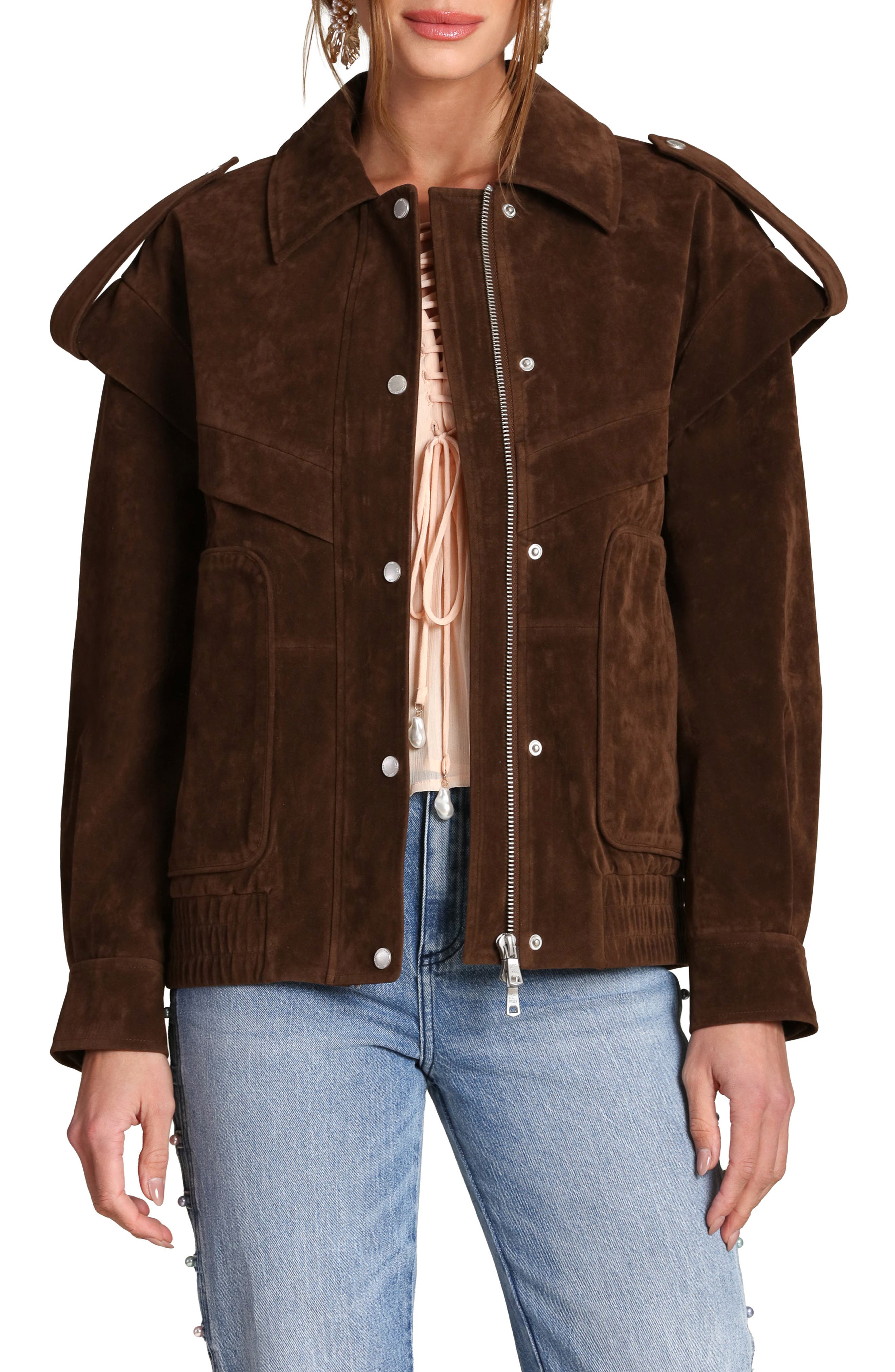 Faux Suede Bomber Jacket