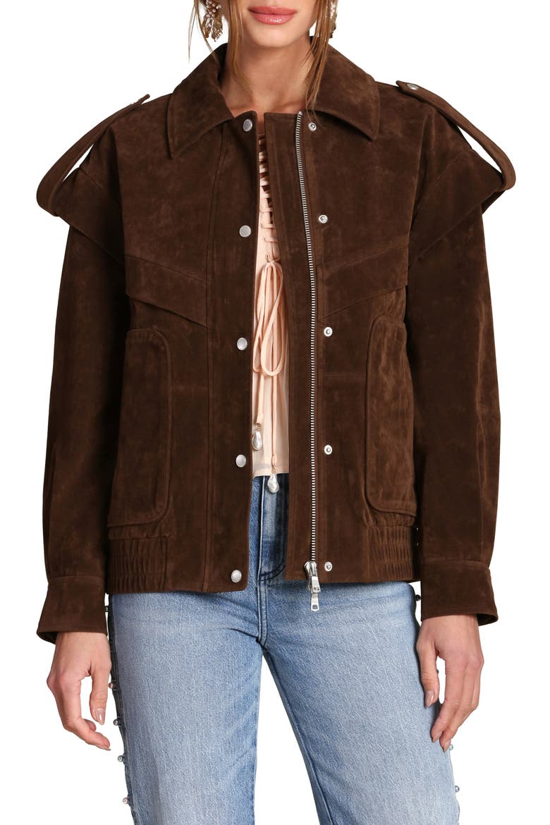Faux Suede Bomber Jacket, Main, color, BRUNETTE