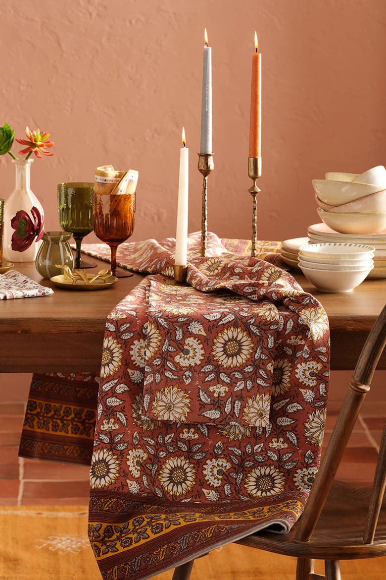 Bundi Block Printed 100% Cotton Napkin Set Of 6, Alternate, color, Brown