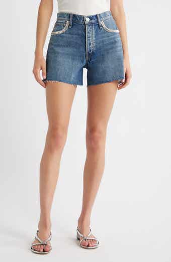 rag & bone Embellished High Waist Raw Hem Cutoff Denim Shorts