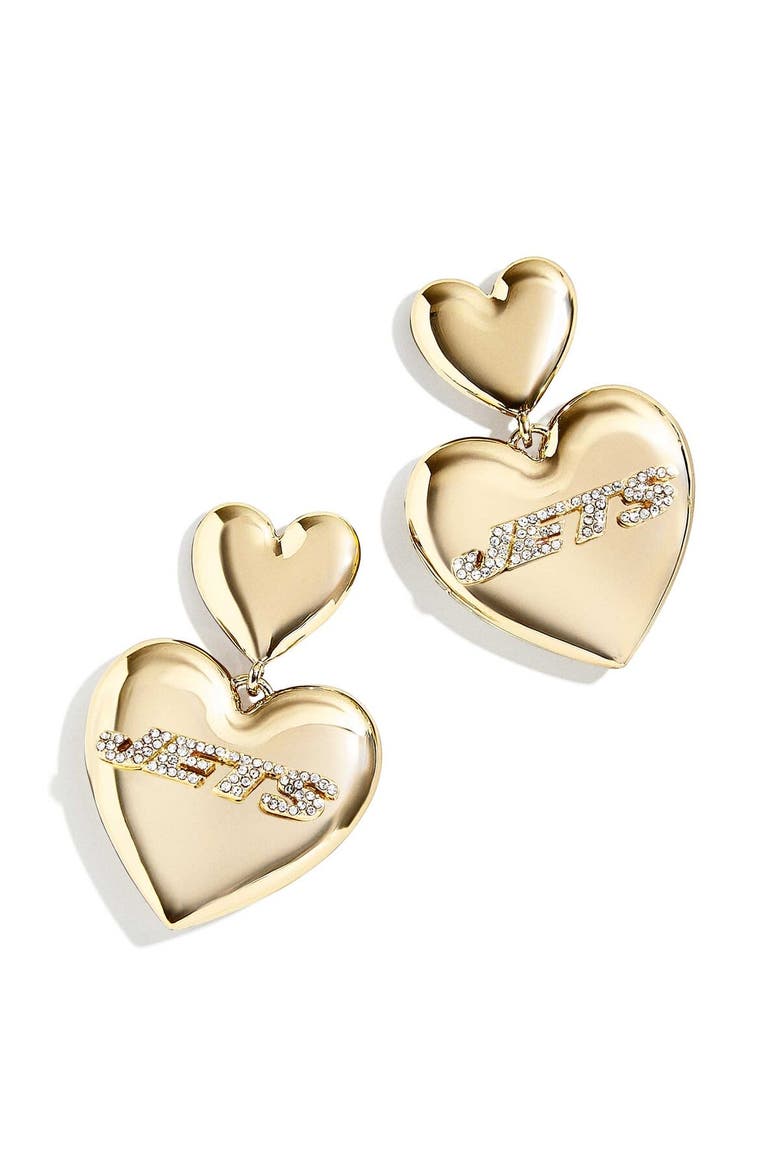 New York Jets Heart Statement Drop Earrings, Main, color, Gold