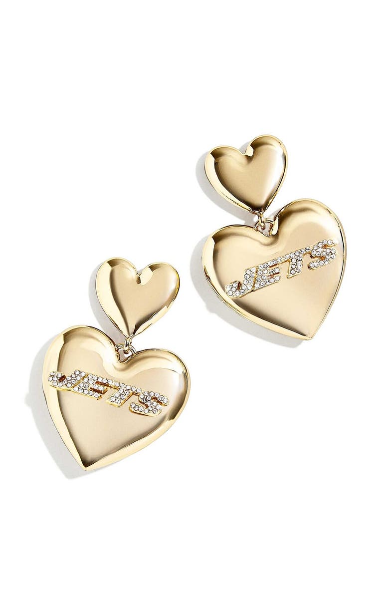 WEAR by Erin Andrews New York Jets Heart Statement Drop Earrings, Main, color, Gold