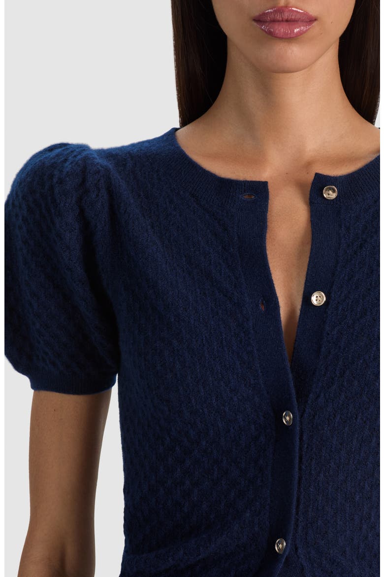 Sabine Pointelle Puff Sleeve Cardigan, Alternate, color, MIDNIGHT BLUE