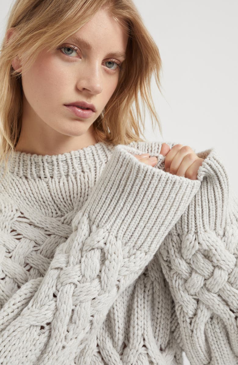 Brunello Cucinelli Twisted cables sweater in cashmere feather yarn, Alternate, color, 