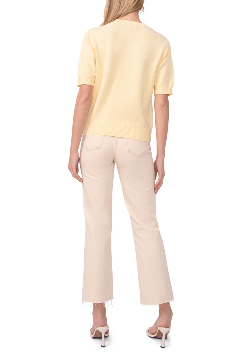 Vince Camuto Floral Appliqué Cotton Blend Sweater, Alternate, color, Light Lemon