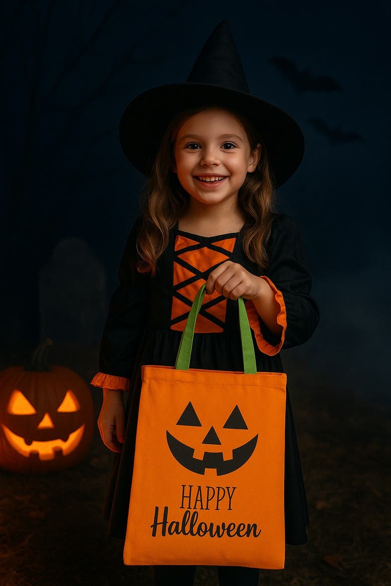 Jack-O-Lantern Halloween Candy Bag, Alternate, color, Orange