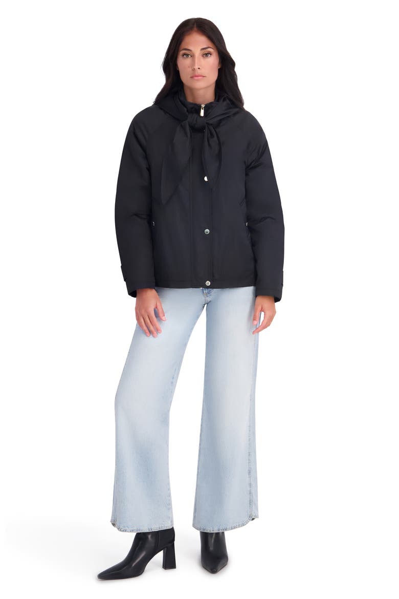 Quilted Satin Jacket with Bow, Alternate, color, BLACK