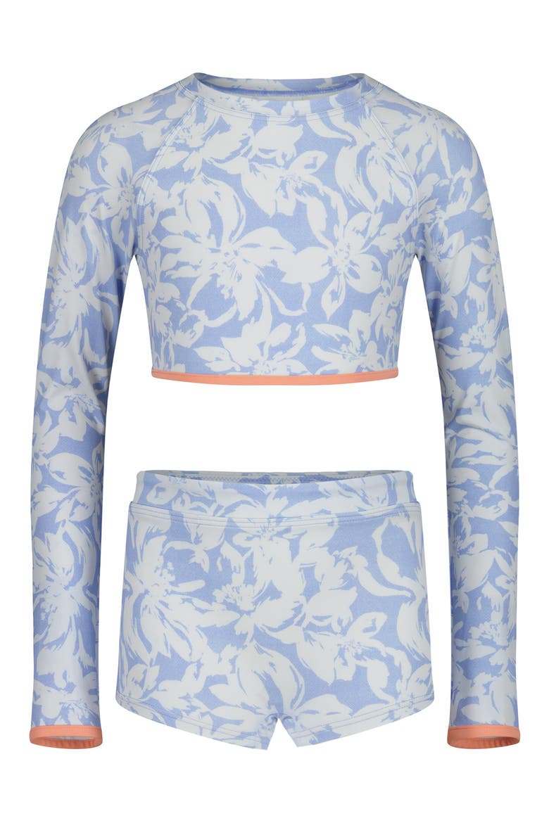 Kids' Girls Come On Now Long Sleeve Crop Two-Piece Swimsuit, Main, color, LIGHT CHAMBRAY