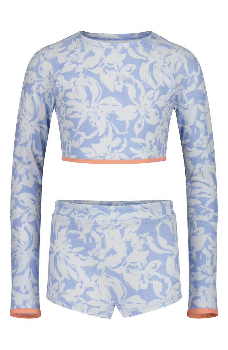 Billabong Kids' Girls Come On Now Long Sleeve Crop Two-Piece Swimsuit, Main, color, Light Chambray