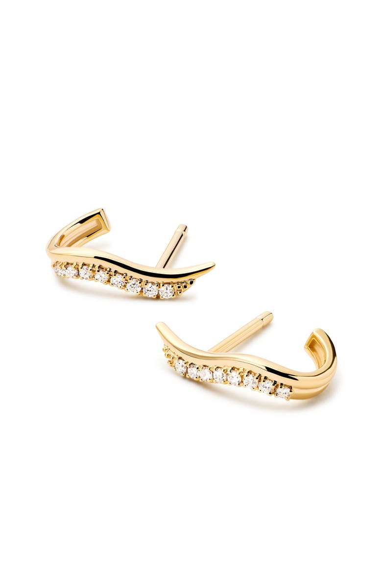 Solid Yellow Gold - Diamond Flame Studs, Alternate, color, Gold